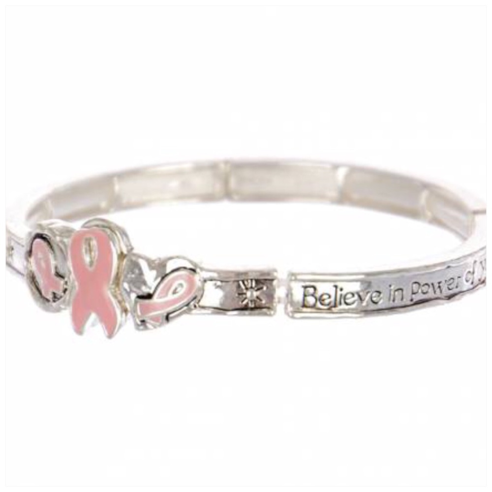 Pink Ribbon Inspiring Message Stretch Bracelet